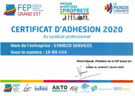 Certificat d'adhésion à la FEP